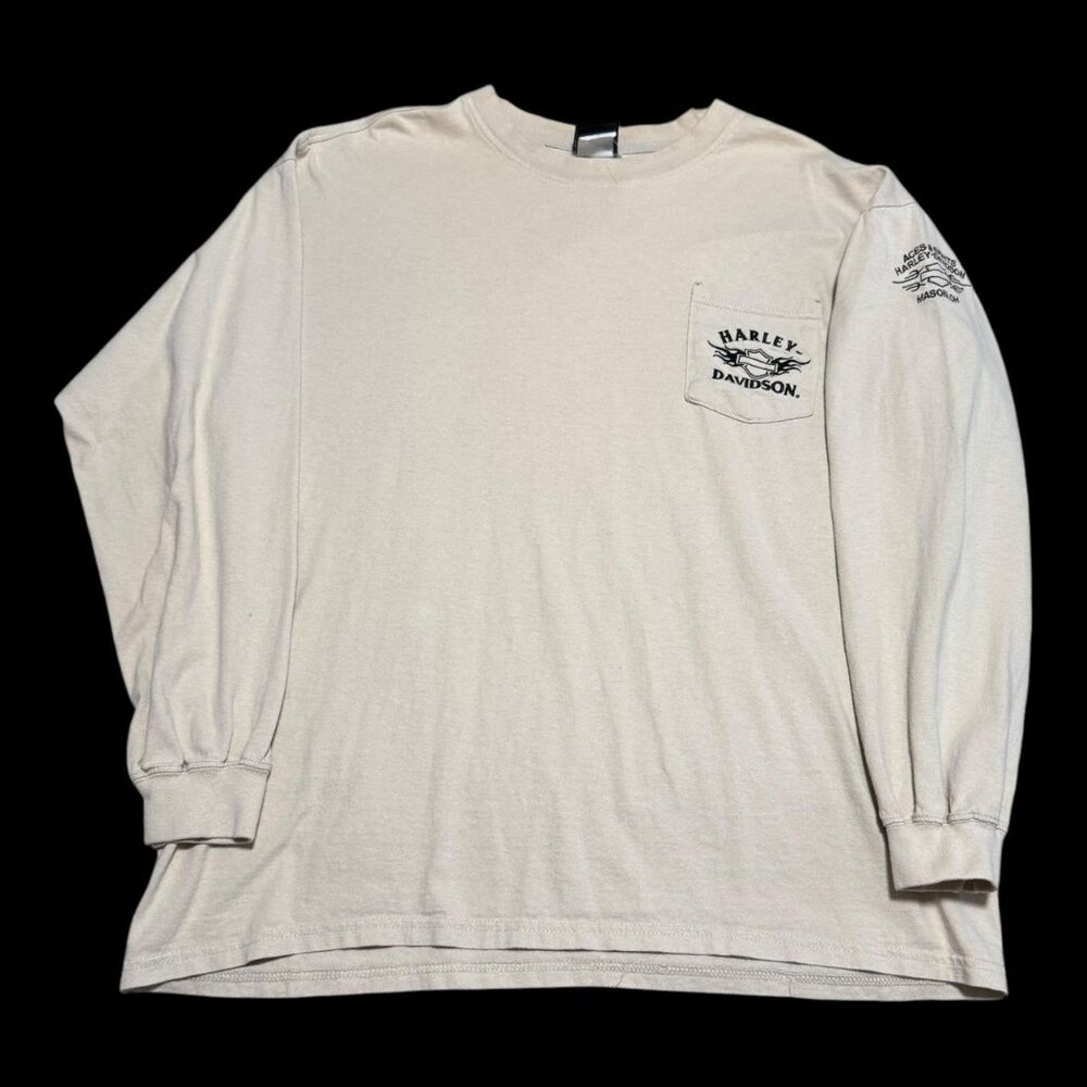 Harley Davidson Mason OH Tan Embroidered Long Sleeve Shirt Adult XL